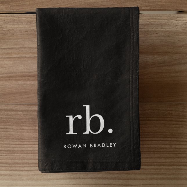 Monogram Classic Elegant Minimal Black and White Hand Towel (Creator Uploaded)