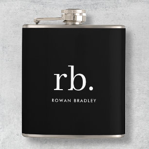 Monogram Classic Elegant Minimal Black and White Hip Flask