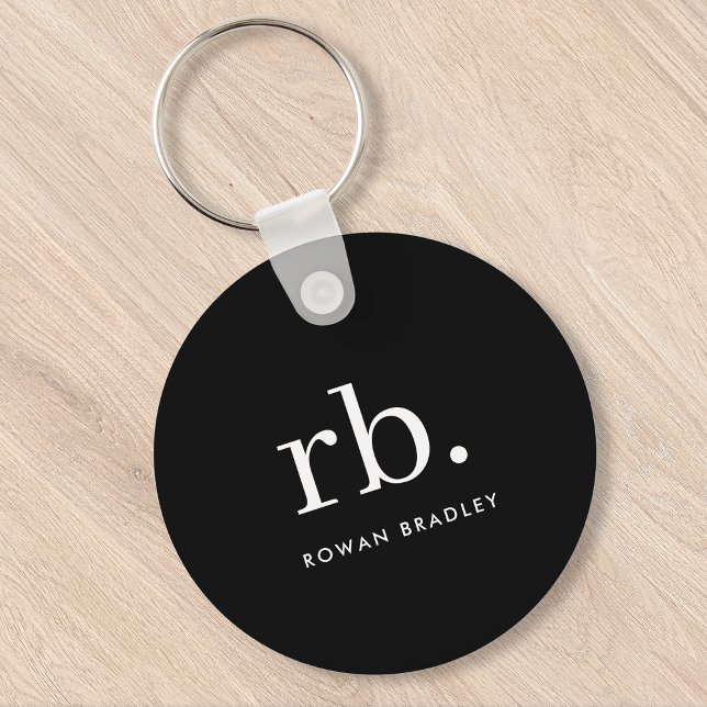 Monogram Classic Elegant Minimal Black and White Key Ring (Creator Uploaded)