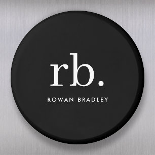 Monogram Classic Elegant Minimal Black and White Magnet