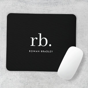 Monogram Classic Elegant Minimal Black and White Mouse Mat
