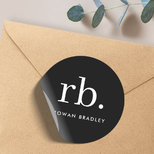 Monogram Classic Elegant Minimal Black and White Round Sticker