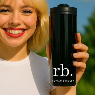Monogram Classic Elegant Minimal Black and White Thermal Tumbler
