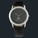 Monogram Classic Elegant Minimal Black and White Watch<br><div class="desc">A minimalist monogram design with large typography initials in a classic font with your name below on a simple black background. The perfectly custom gift or accessory!</div>