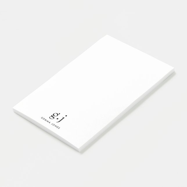 Monogram Classic Elegant Minimal Black White Post-it Notes (Angled)