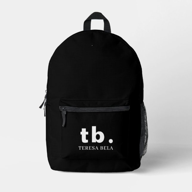 Monogram | Classic Elegant Minimal Black & White Printed Backpack (Front)