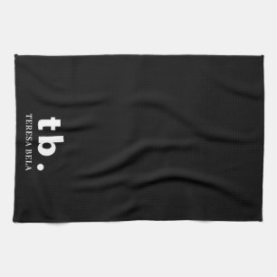 Monogram Classic Elegant Minimal Black & White Tea Towel