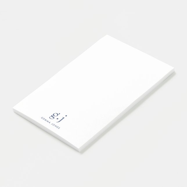 Monogram Classic Elegant Minimal Dusty Blue White Post-it Notes (Angled)