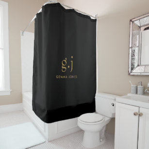 Monogram Classic Elegant Minimal Gold Black Shower Curtain