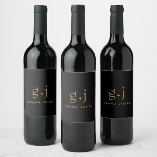 Monogram Classic Elegant Minimal Gold Black Wine Label