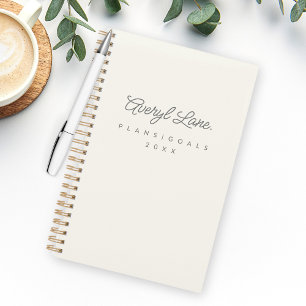 Monogram Classic Elegant Minimal Ivory Gold Script Planner