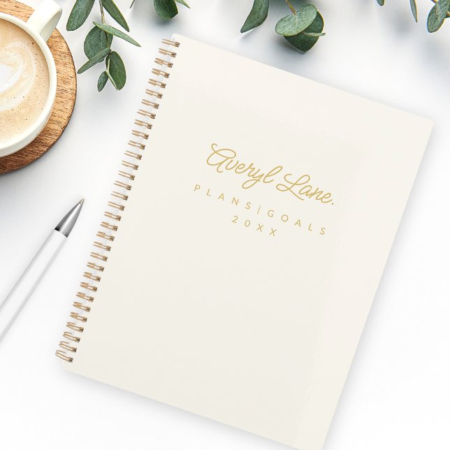Monogram Classic Elegant Minimal Ivory Gold Script Planner (Creator Uploaded)