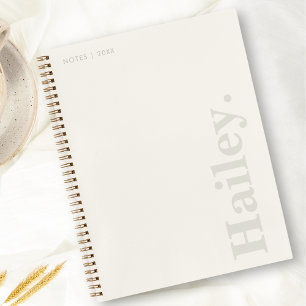 Monogram Classic Elegant Minimal Ivory White Name Notebook