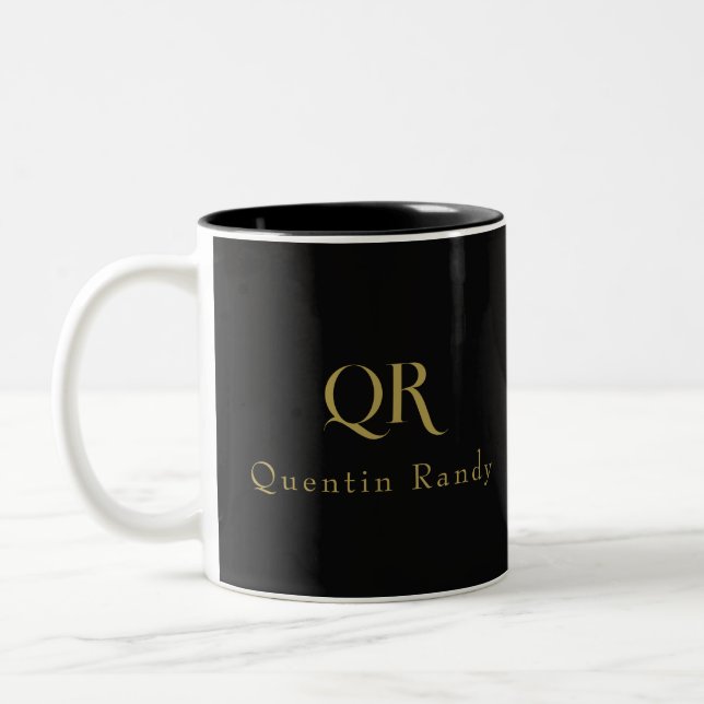 Monogram Classic Elegant Minimal Perfect Gift Idea Two-Tone Coffee Mug (Left)