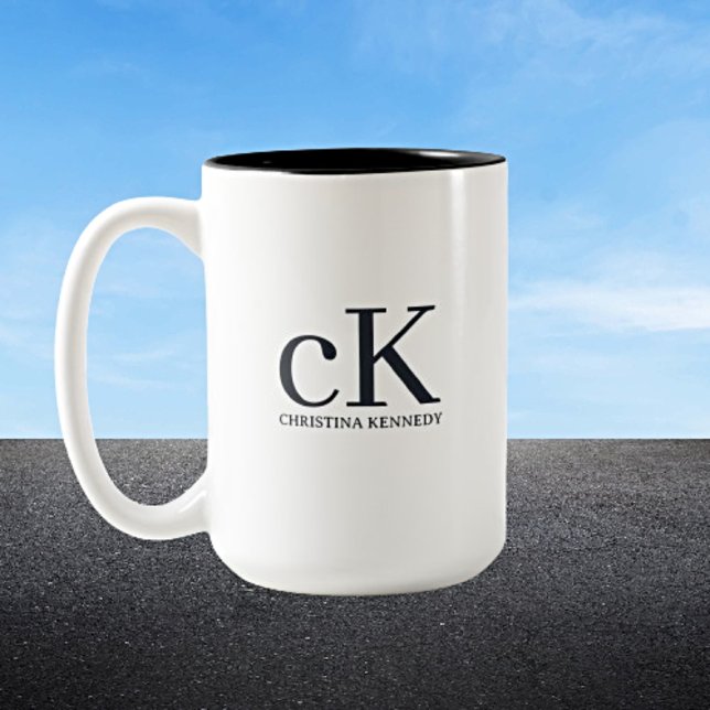 Monogram Classic Elegant Minimal  Two-Tone Coffee Mug (Creator Uploaded)