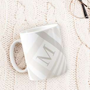 Monogram Classic Elegant Minimal White Plaid Name Coffee Mug