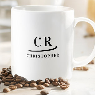Monogram Classic Elegant Minimalist Black White Coffee Mug