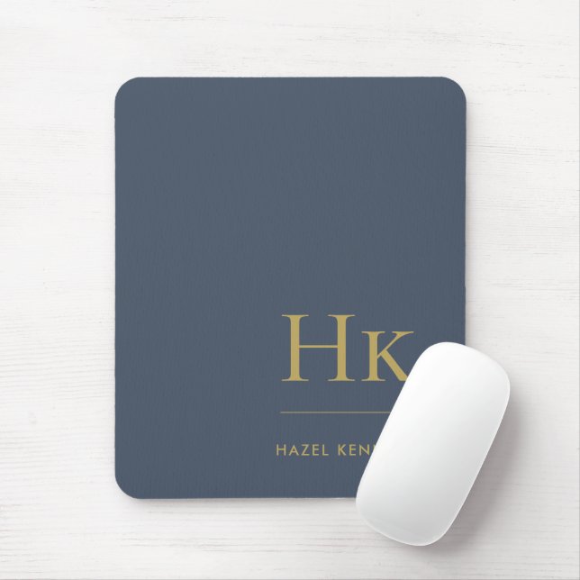 Monogram Classic Elegant Navy Blue Gold Initials Mouse Mat (With Mouse)