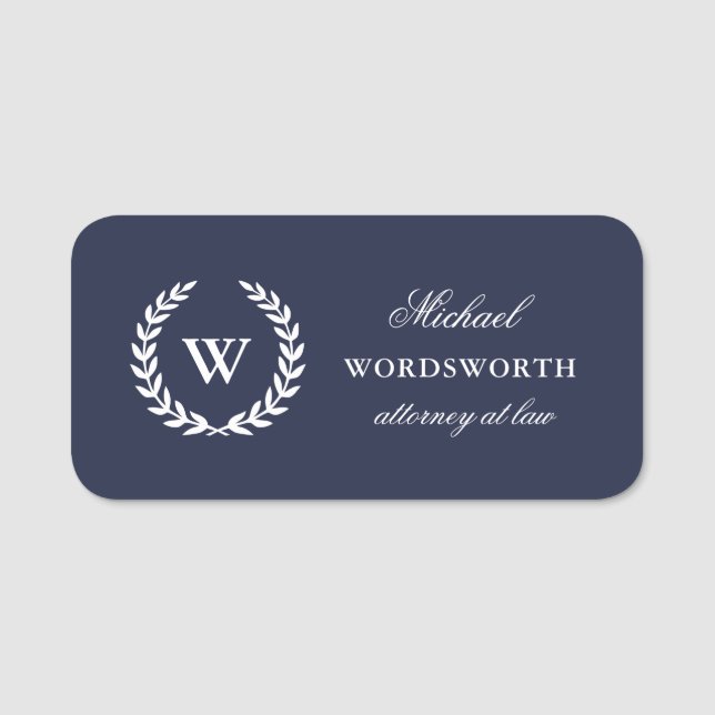 Monogram Classic Elegant Professional Blue Name Tag (Front)