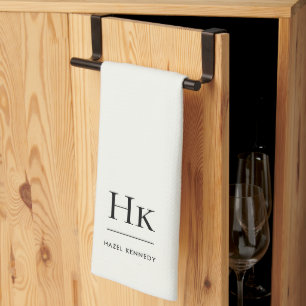 Monogram Classic Elegant Simple Minimalist Ivory Tea Towel