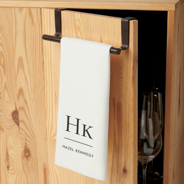 Monogram Classic Elegant Simple Minimalist Ivory Tea Towel (Thirds Fold)
