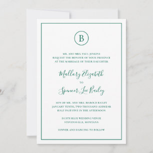 Monogram Classic Emerald Green All In One Wedding Invitation