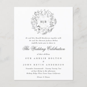 Monogram Classic Florals Budget Wedding Invitation