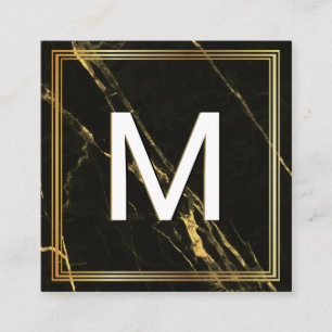 Monogram   Classic Frame   Black Gold Marble Square Business Card
