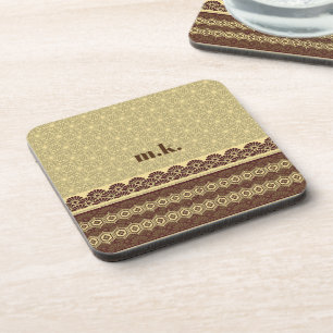 Monogram Classic Gold Flower Pattern Coaster