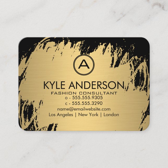 Monogram Classic Gold Lux Brushed Business Card (Front)
