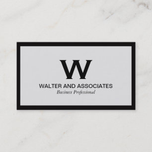 Monogram Classic   Light Grey   Black Border Business Card