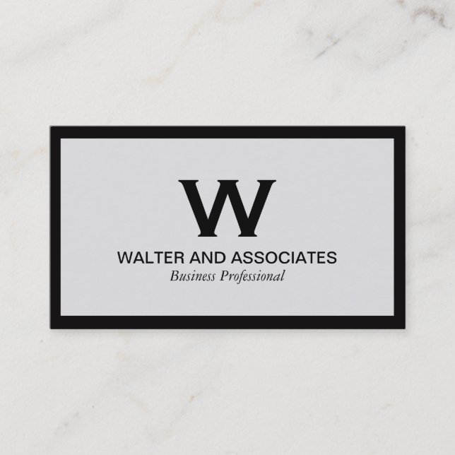 Monogram Classic | Light Grey | Black Border Business Card (Front)