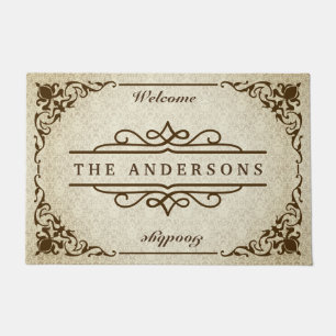 Monogram Classic Ornate Border Damask Retro Frame Doormat
