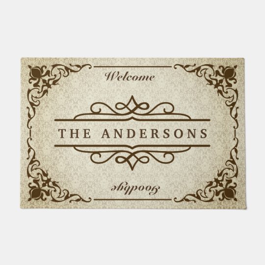 Monogram Classic Ornate Border Damask Retro Frame Doormat Zazzle