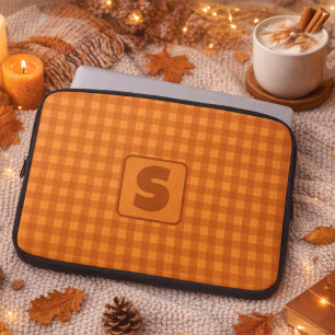 Monogram Classic Pumpkin Fall Gingham Plaid Laptop Sleeve