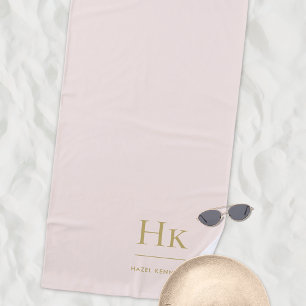 Monogram Classic Simple Chic Blush Pink Gold  Beach Towel