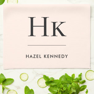 Monogram Classic Simple Elegant Blush Pink Tea Towel