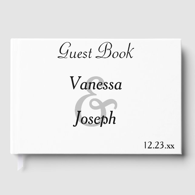 Monogram Classic White Black Wedding Guest Book (Front)