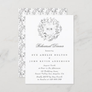 Monogram Classic Wreath Wedding Rehearsal Dinner Enclosure Card