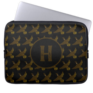 Monogram Classy Faux Gold Foil Ducks Laptop Sleeve