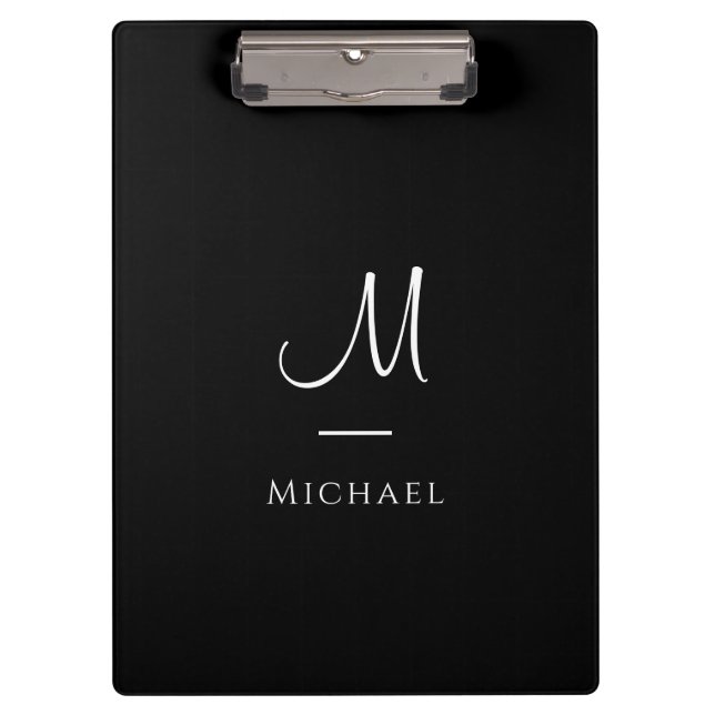 Monogram Clipboard Elegant Black White Template (Front)