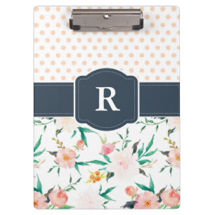Monogram Clipboard Watercolor Floral, Blue