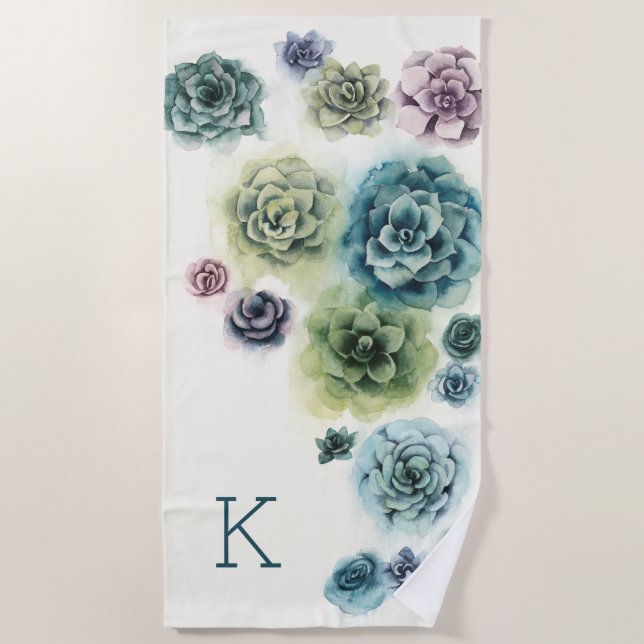 Monogram | Cluster of Succulents Beach Towel (Front)