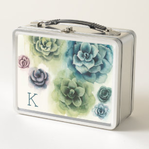 Monogram   Cluster of Succulents Metal Lunch Box
