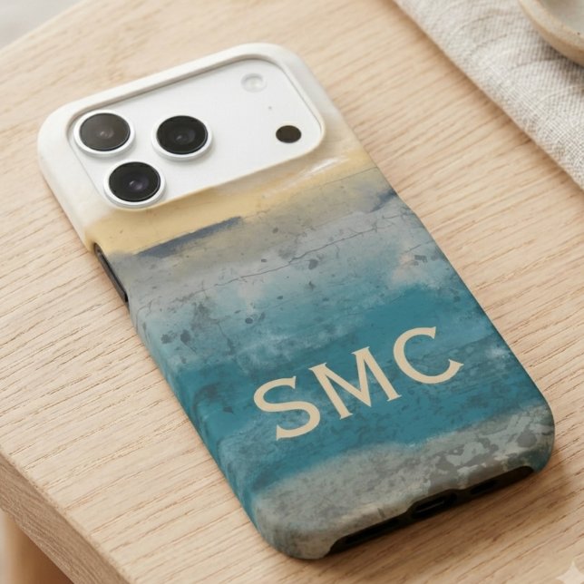 Monogram Coastal Abstract (Teal coastal monogram iPhone case — a stylish personalized gift for her birthday or graduation)