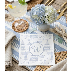 Monogram Coastal Toile   Preppy Entertaining Napkin
