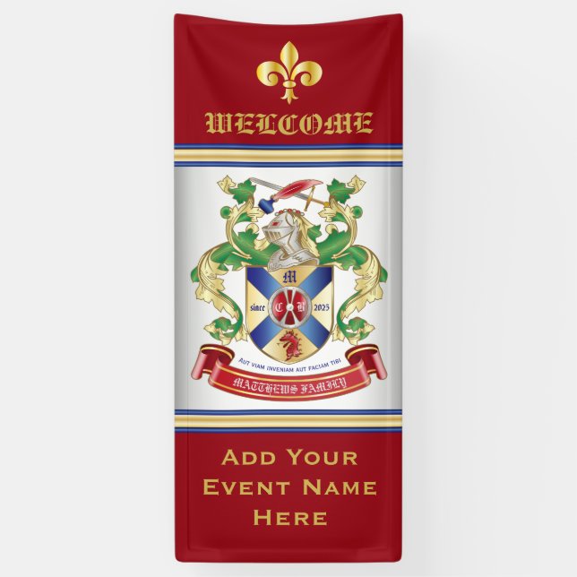 Monogram Coat of Arms Silver Knight Shield Dragon Banner (Vertical)