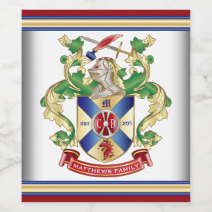 Monogram Coat of Arms Silver Knight Shield Dragon Wine Label
