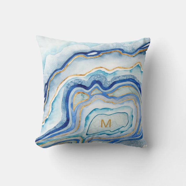 Monogram | Cobalt Agate II Cushion (Front)