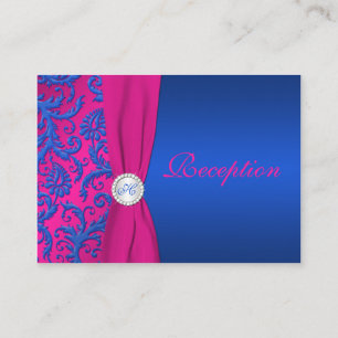Monogram Cobalt and Fuchsia Damask Enclosure Card